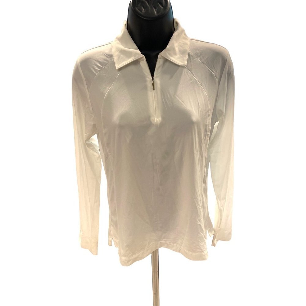 EP Pro Tour Tech White Collared 1/2 Zip Long Sleeve Golf Shirt Sz S